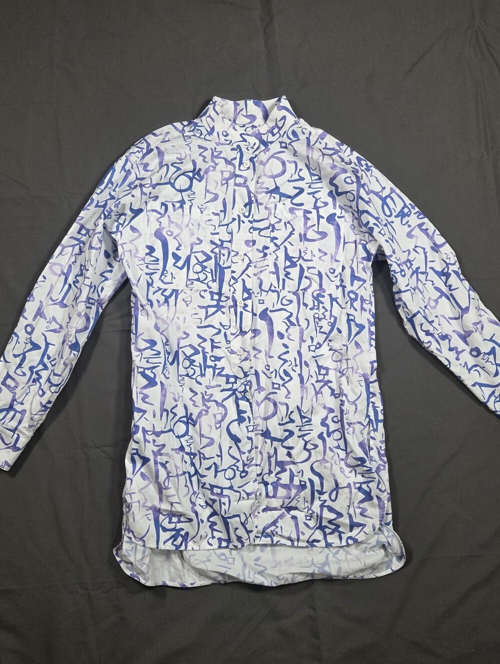 Lie Sangbong Edition Purple Hangul Calligraphy Button Up Top Shirt IT EU 40 US M